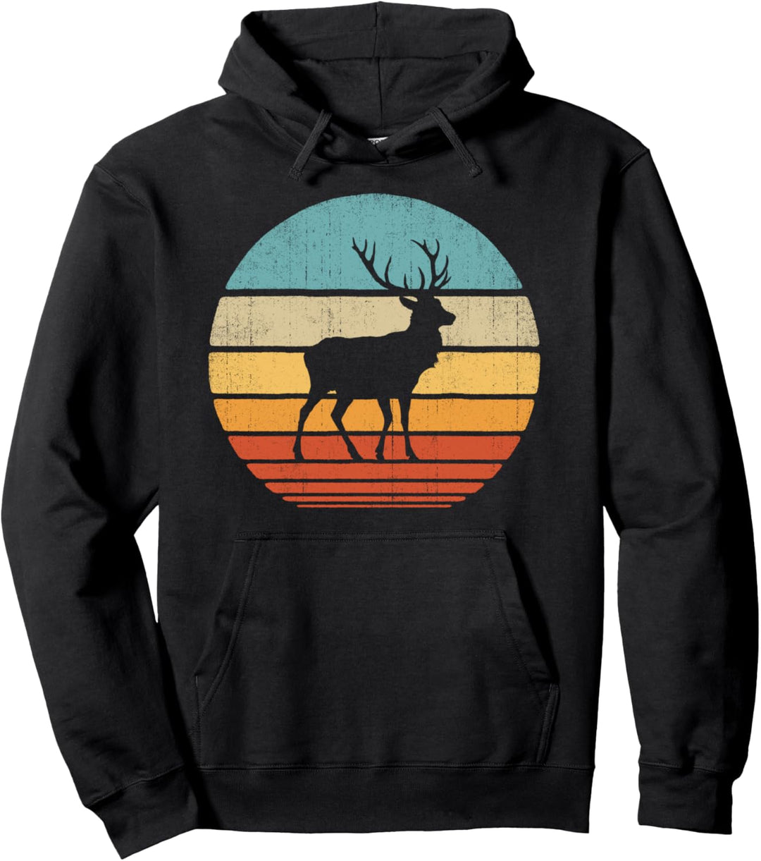 Deer Vintage 60s 70s Retro Gifts Elk Animal Lover Men Women Pullover Hoodie