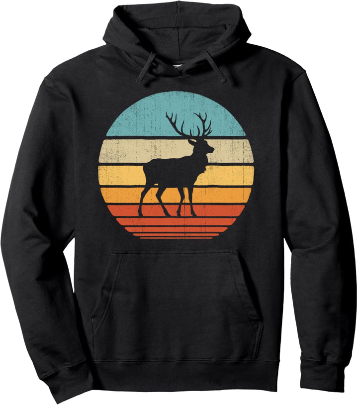 Deer Vintage 60s 70s Retro Gifts Elk Animal Lover Men Women Pullover Hoodie