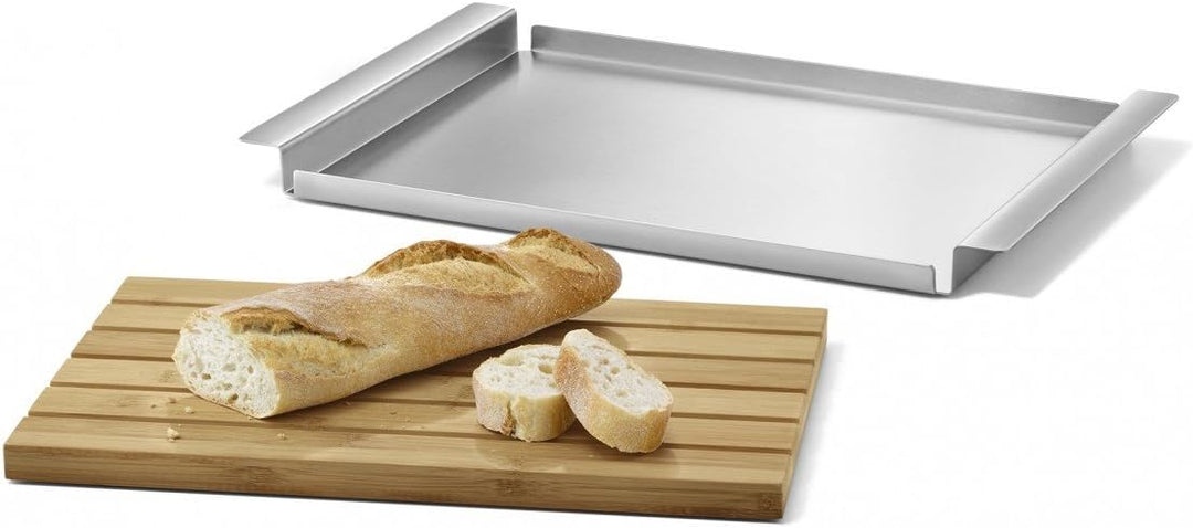 ZACK 20872 "PANAS" Brotschneidebrett mit Tablett, Edelstahl matt und geölter Bambus