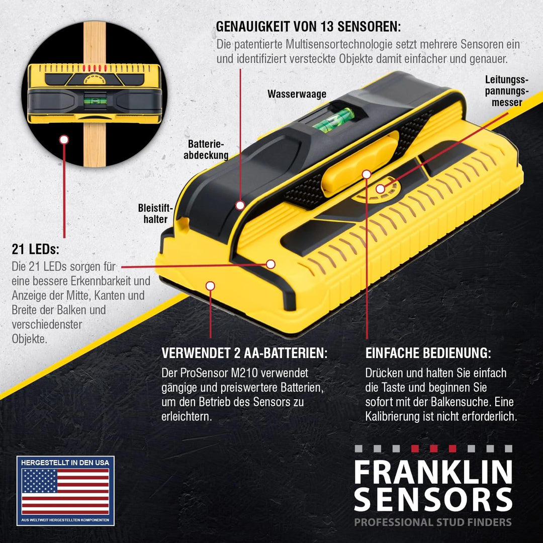 Franklin Sensors ProSensor M210 Professioneller Balkenfinder mit 13-Sensoren für höchste Genauigkeit