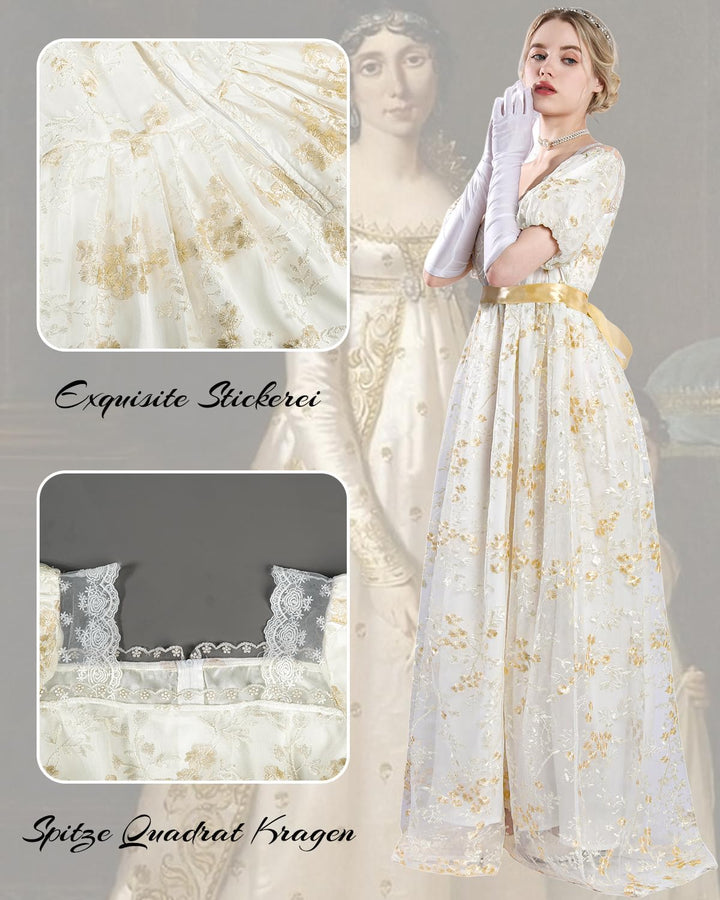 CR ROLECOS Viktorianisches Kleid Damen Regency Kleid für Frauen Bridgerton Puffy Ballkleid mit Hands