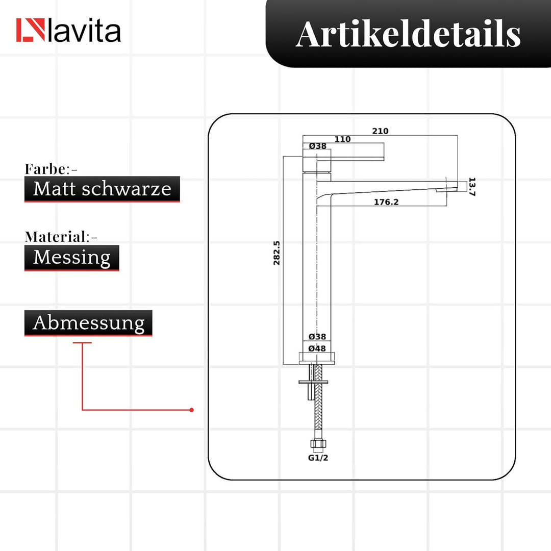 LAVITA Hoch Waschtischarmatur - Cetus Matt Schwarz Aufrechte Wasserhahn Bad Mischbatterie für Waschb