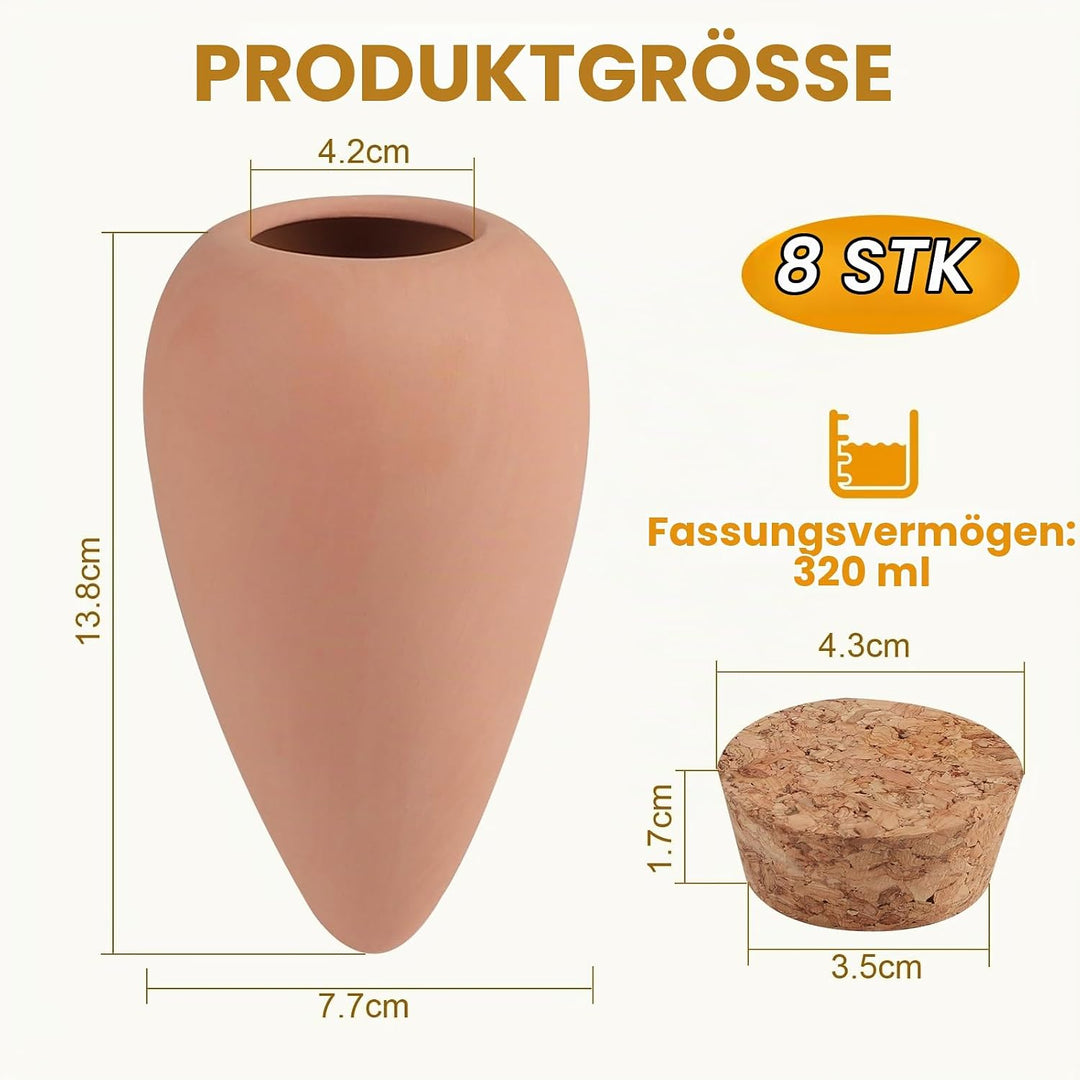 8 × 320ml Tonkegel Bewässerung Rettichkegel mit Deckel Pflanzen Bewässerungskegel Pflanzen Wasserspe