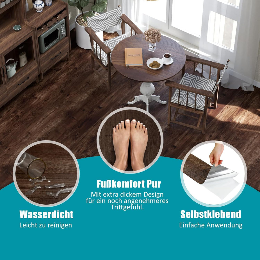 Oxdigi PVC Bodenbelag Selbstklebende 1.6m², Verdickt Holzoptik Vinylboden Bodenfliesen für Eingangst