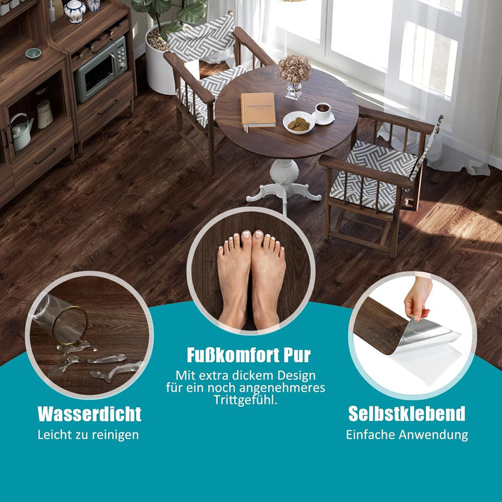 Oxdigi PVC Bodenbelag Selbstklebende 1.6m², Verdickt Holzoptik Vinylboden Bodenfliesen für Eingangst