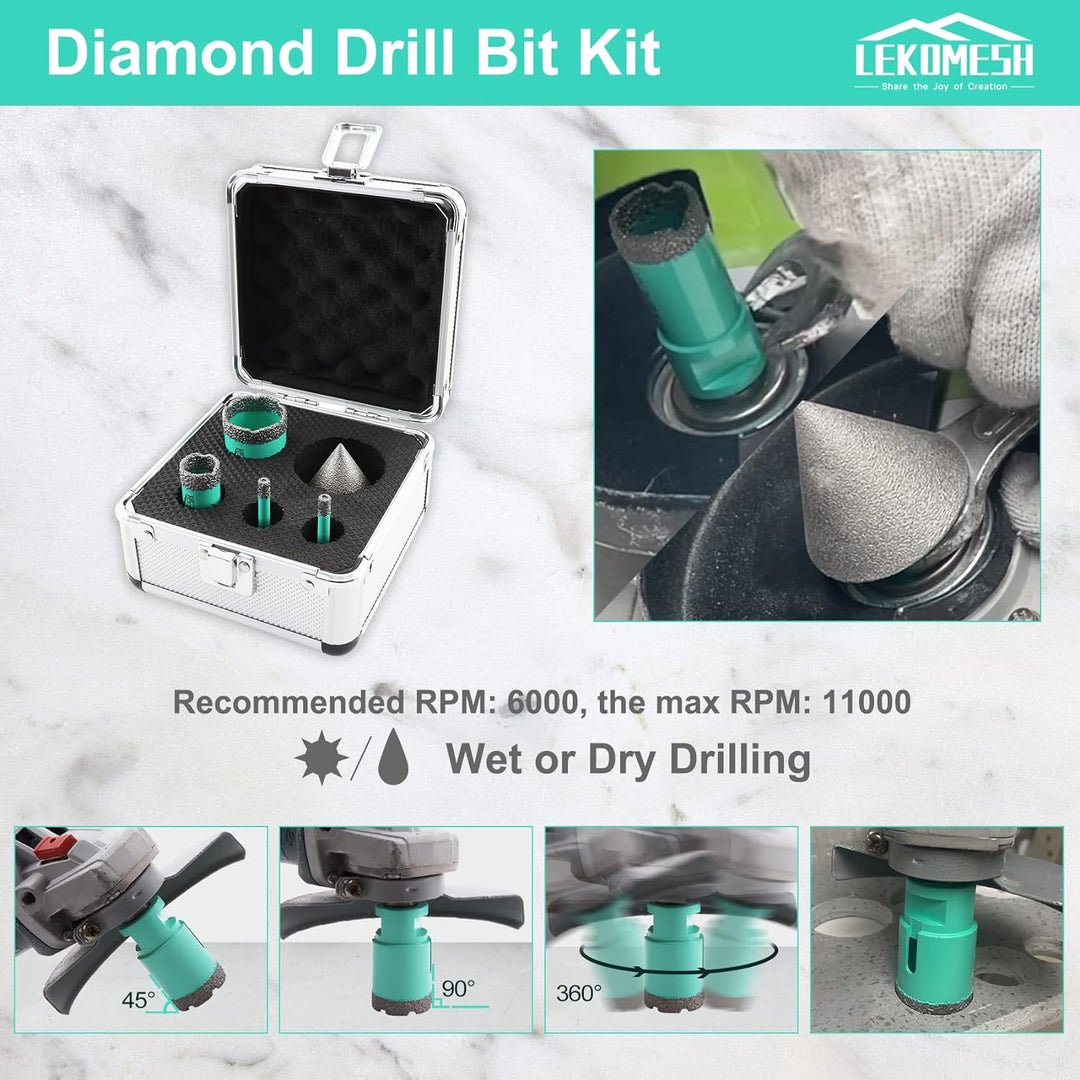 Diamant Bohrkrone Kit - 5pcs (6/6/20/35mm+50mm Diamant Fasenfräser) LEKOMESH Diamant Lochsäge Für Po