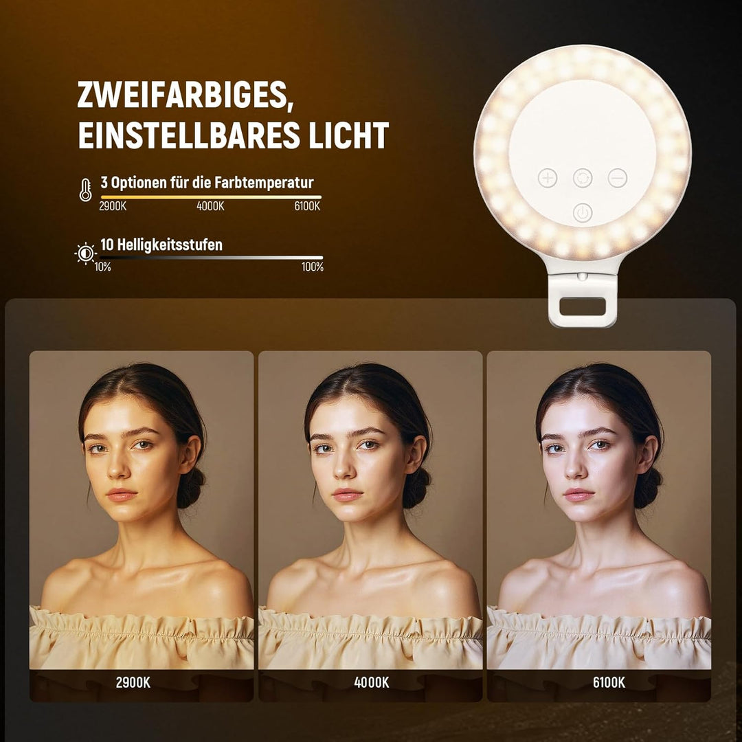 NEEWER ENTRY LEVEL VERSION Ringlicht Handy, 9,6cm Ring Light, 3W Clip on Selfie Licht, 3 Modi, CRI80