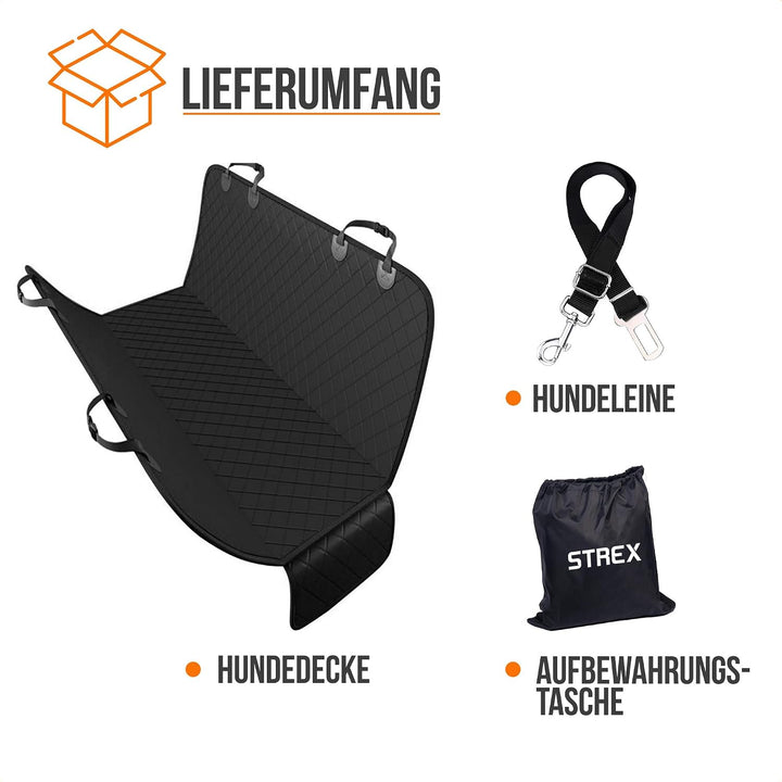 Strex Hundedecke für Auto Rückbank und Kofferraum Schwarz - 137 x 147 cm - Schutzhülle - Hundedecke