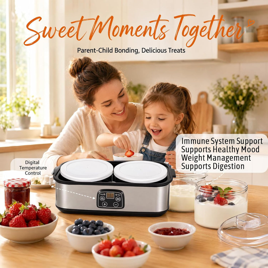 Joghurtbereiter 25W mit 2 Gläsern, Automatischer Joghurtbereiter mit einstellbarer Temperatur- und Z