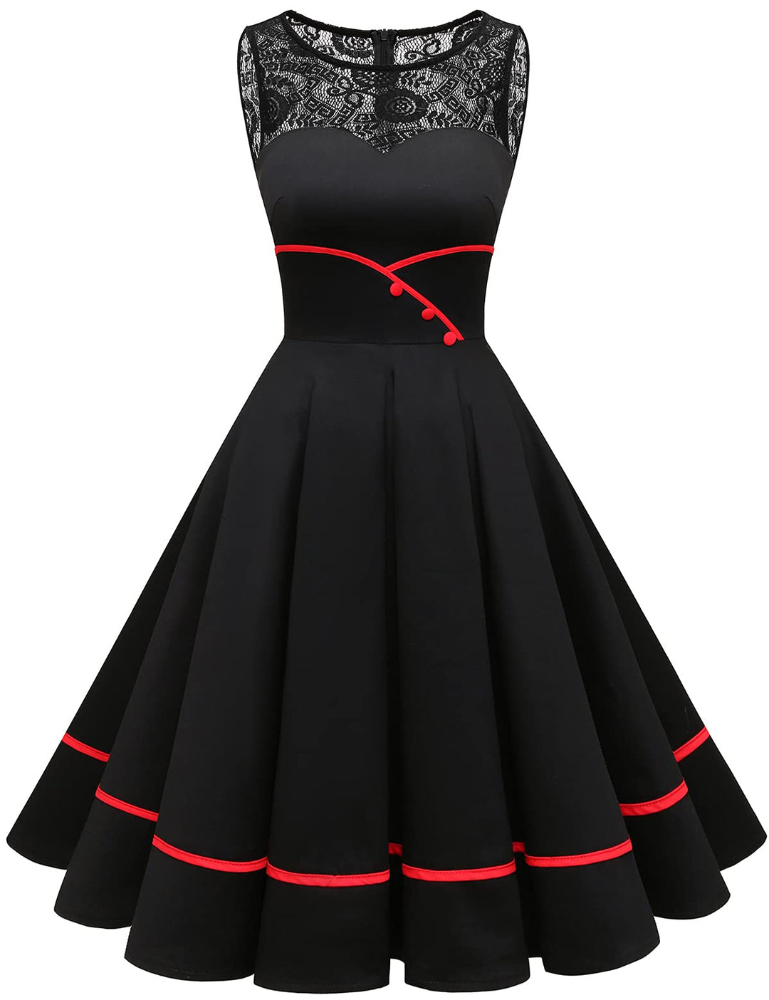 Bbonlinedress Damen Cocktailkleid Rockabilly Spitzenkleid 50er Retro Vintage Faltenrock Elegant Ärme