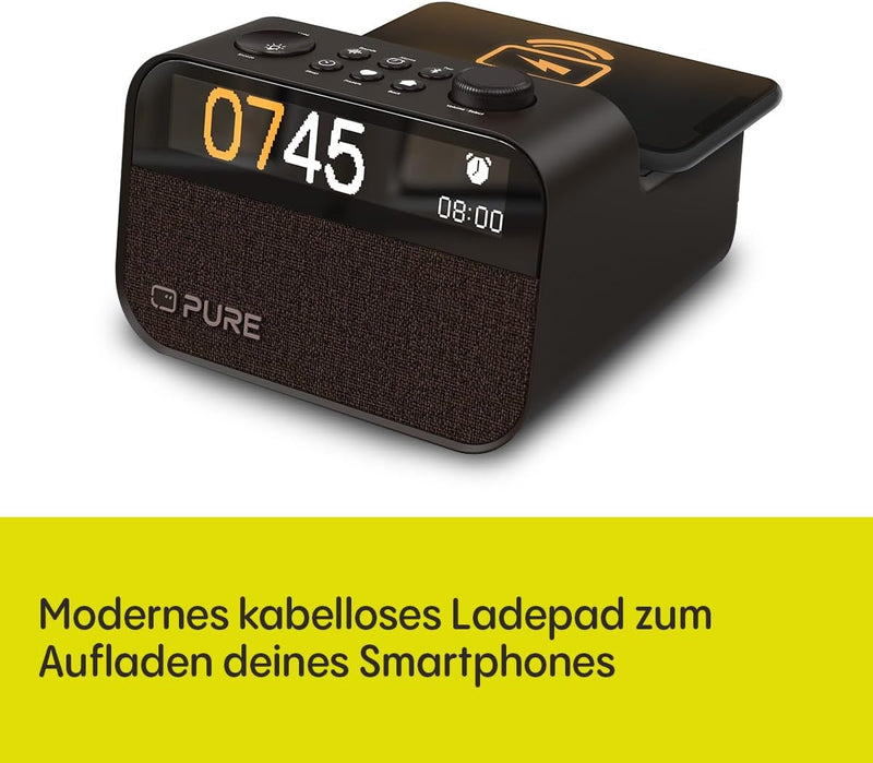 Pure Moment Charge – Radiowecker mit Wireless-Ladepad, DAB+/FM, Bluetooth, natürlichen Klängen, Whit