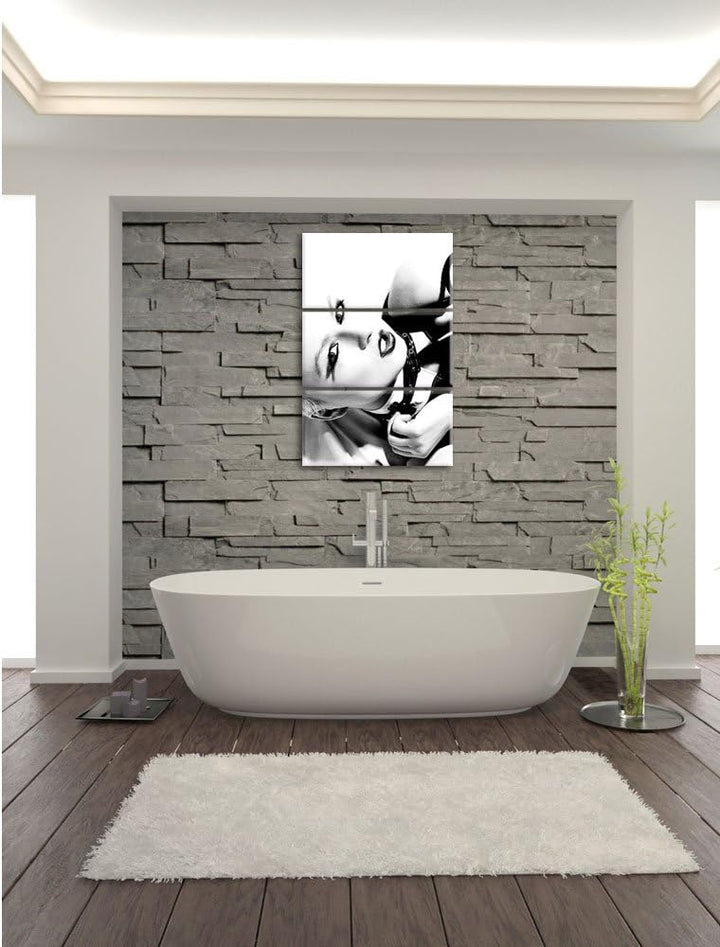 Pixxprint Sexy Woman mit Rose als Leinwandbild/Grösse: 3 Teilig (120x80) cm/Wandbild/Kunstdruck/fert