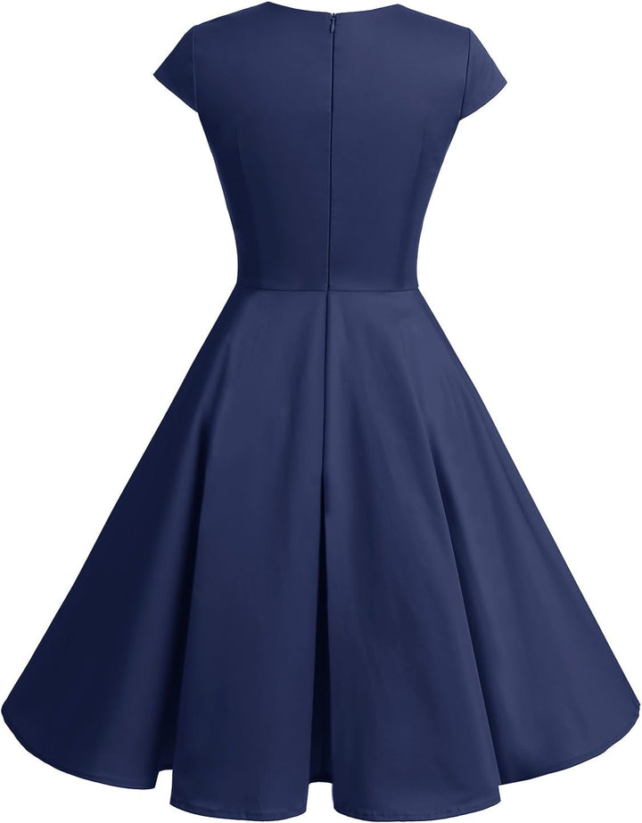 Bbonlinedress 1950er Vintage Retro Cocktailkleid Rockabilly V-Ausschnitt Faltenrock Abendkleid Party