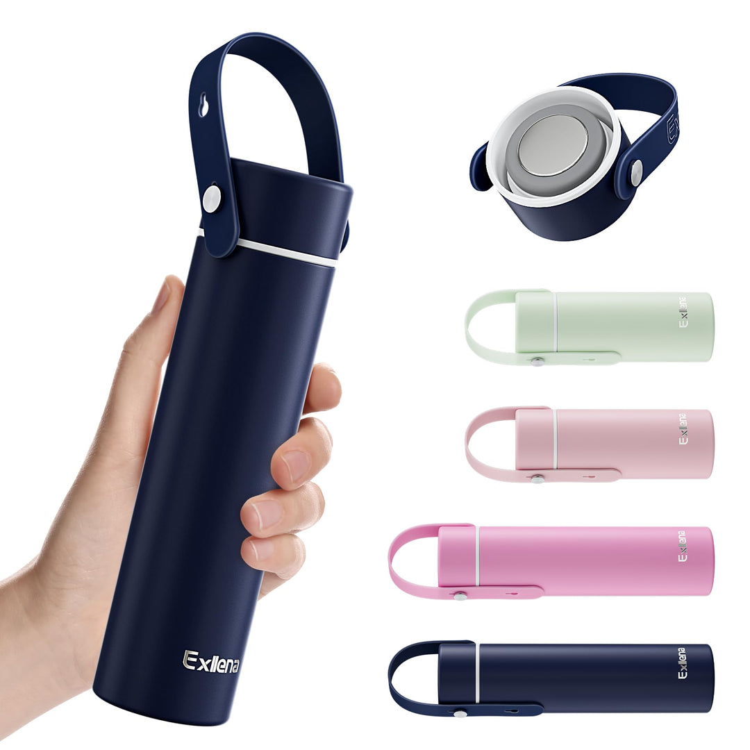 Exllena Trinkflasche Klein 300ml mit Verstellbarer Silikon-Griff – Mini Thermosflasche mit Edelstahl