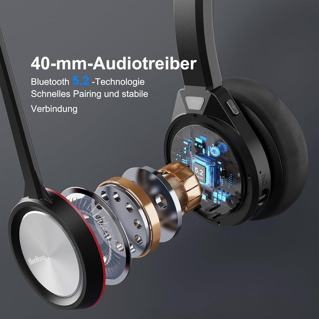 Bluetooth Headset mit Mikrofon Noise Canceling, Wireless Headset mit Ladestation & USB Dongle für PC
