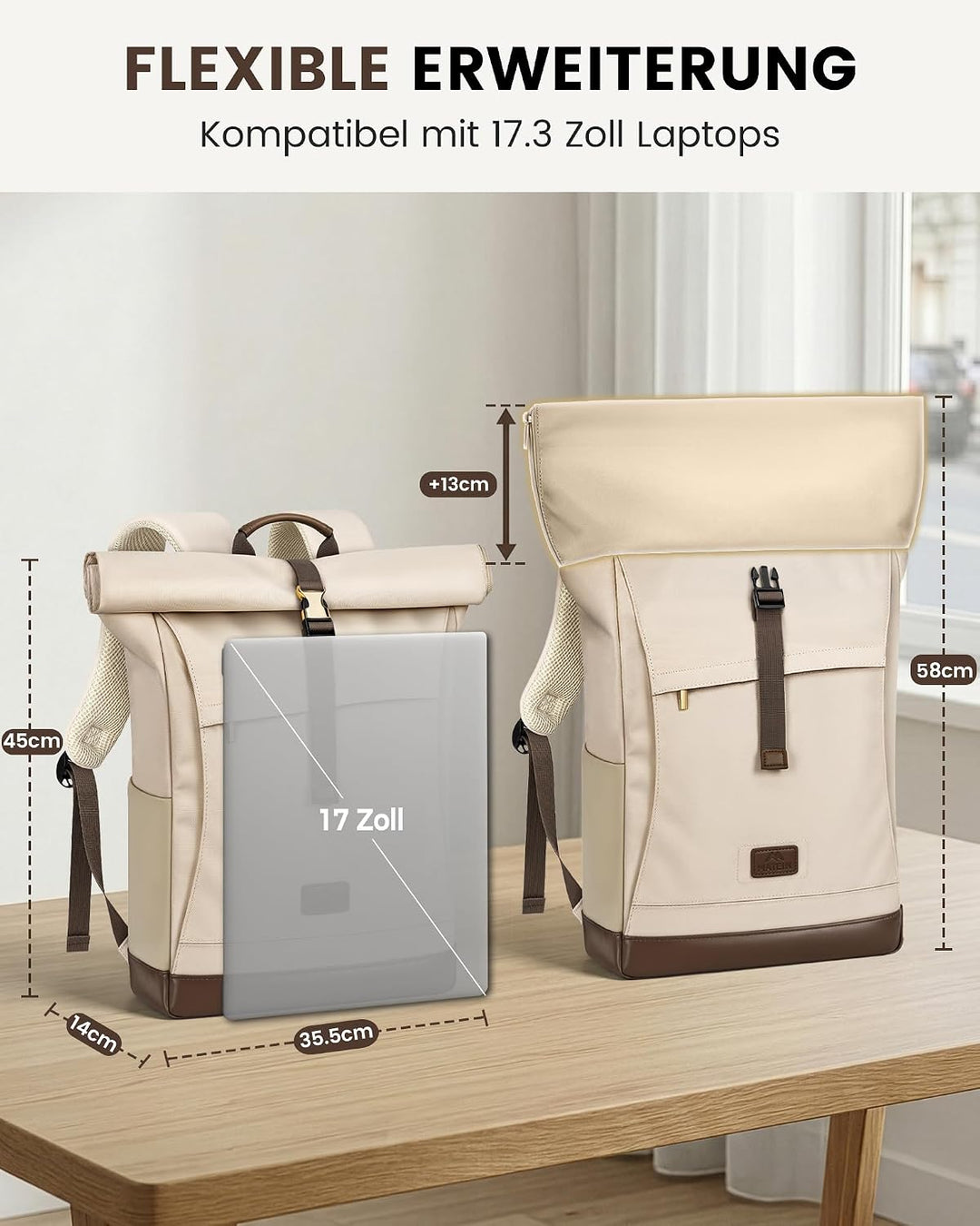 MATEIN HER Rolltop Rucksack Damen Gross, Rucksack Damen Wasserdicht, 22-28L | Laptop Rucksack Damen