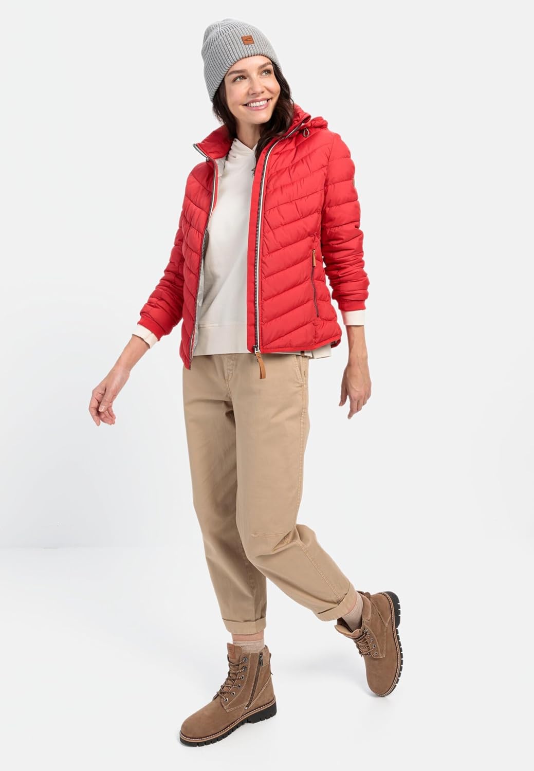camel active Damen Steppjacke aus recyceltem Polyester, 34 Rot