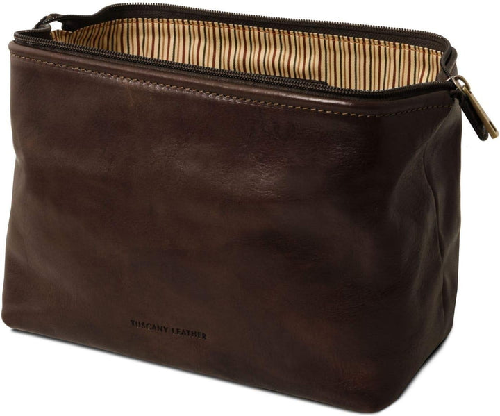 Tuscany Leather Smarty Reise- Kulturtasche aus Leder - Gross Dunkelbraun, Dunkelbraun