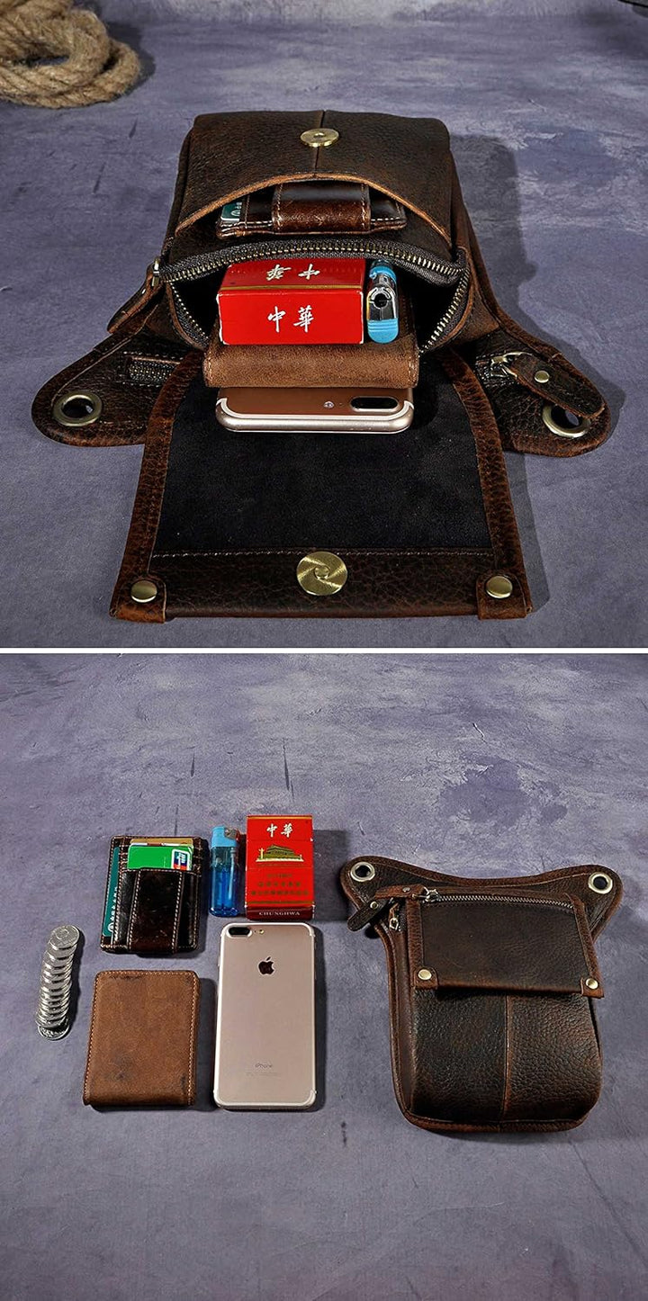 Le'aokuu Herren Echtes Leder Tasche Beinbeutel Beintasche Aussenbeintasche Beinbeuteltasche Reisen H