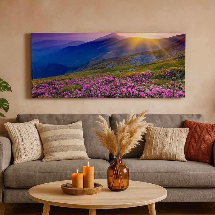 Wandbilder Dekoration Wohnzimmer Wiese Berge Landschaft Panorama Bilder auf Leinwand 120x50cm Leinwa
