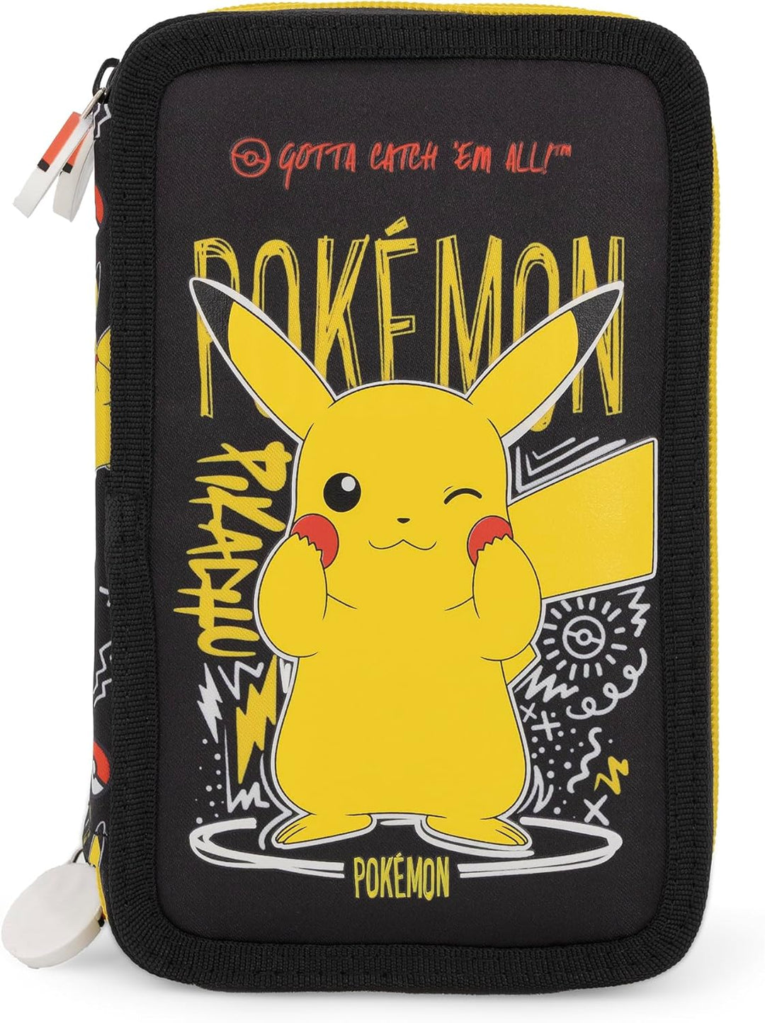 Pokémon Pikachu Federmappe Federtasche Qualitäts-Mäppchen 3-Fach gefüllt mit 42 Teilen Federmäppchen
