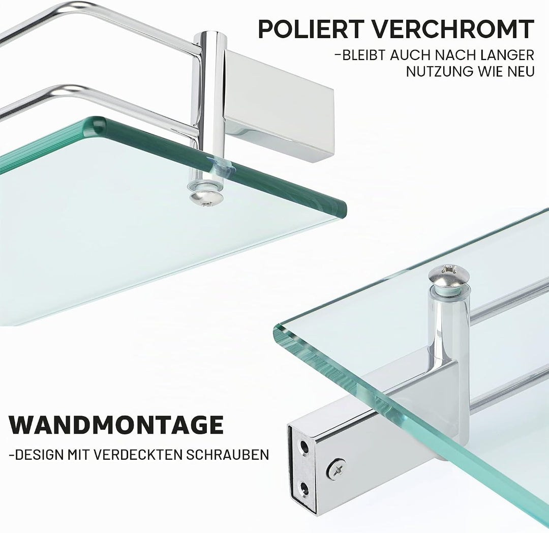 SAYAYO Duschablage Poliert Glasregal Edelstahl Duschregal Badezimmer Regal Duschkorb Shampoo Halteru