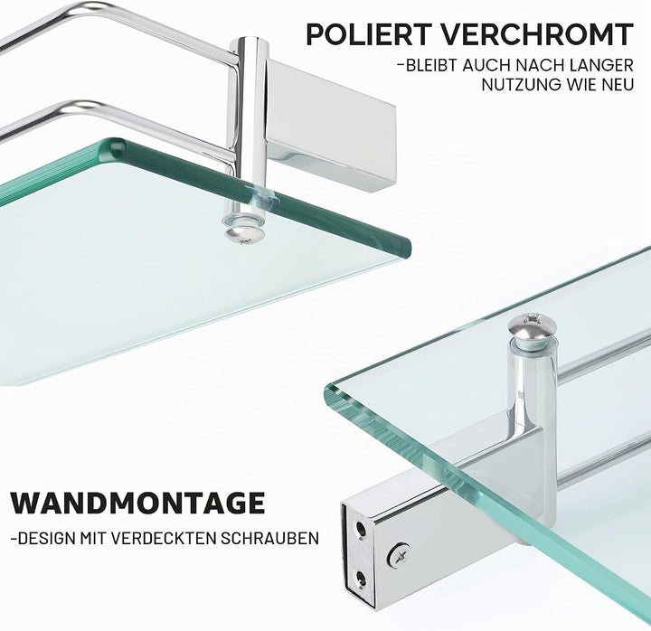 SAYAYO Duschablage Poliert Glasregal Edelstahl Duschregal Badezimmer Regal Duschkorb Shampoo Halteru