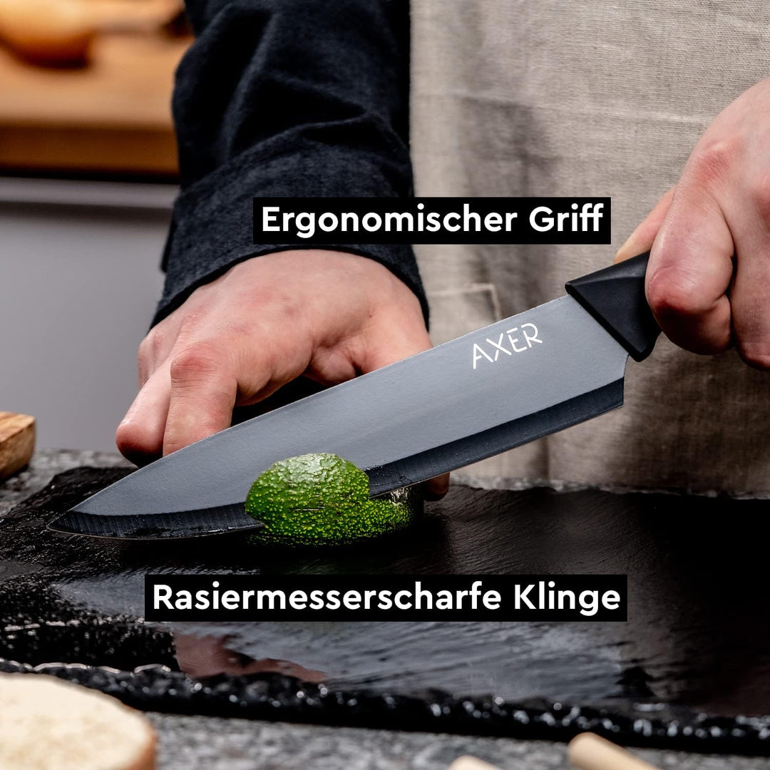 Axer Küchen Messerset Schwarz - Scharfe Küchenmesser - 3-teilig Messer Set Scharf Küche - Kitchen Kn