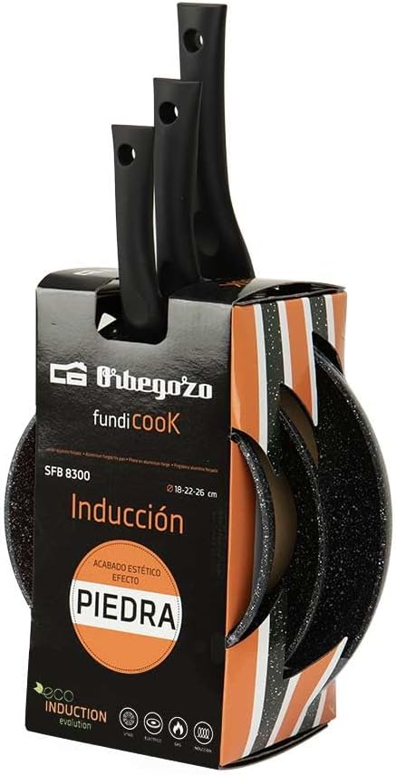 Orbegozo SFB 8300 - 3er-Set geschmiedete Aluminium-Bratpfannen, Durchmesser 18, 22 und 26 cm, antiha