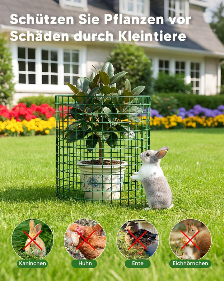 10er Set Pflanzen Schutzgitter, 33cm Hohes Grünes Metall Pflanzenschutzkäfig mit Handschuhen, Kabelb