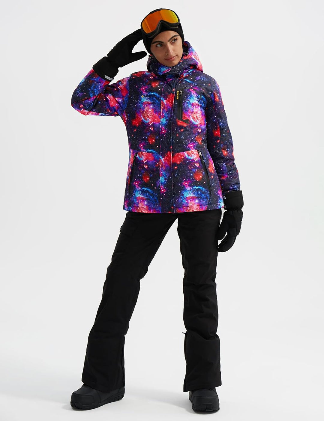 GEMYSE Damen Wasserdichte Berg-Skijacke Winddichte Fleece Outdoor-Winterjacke mit Kapuze Marineblaue