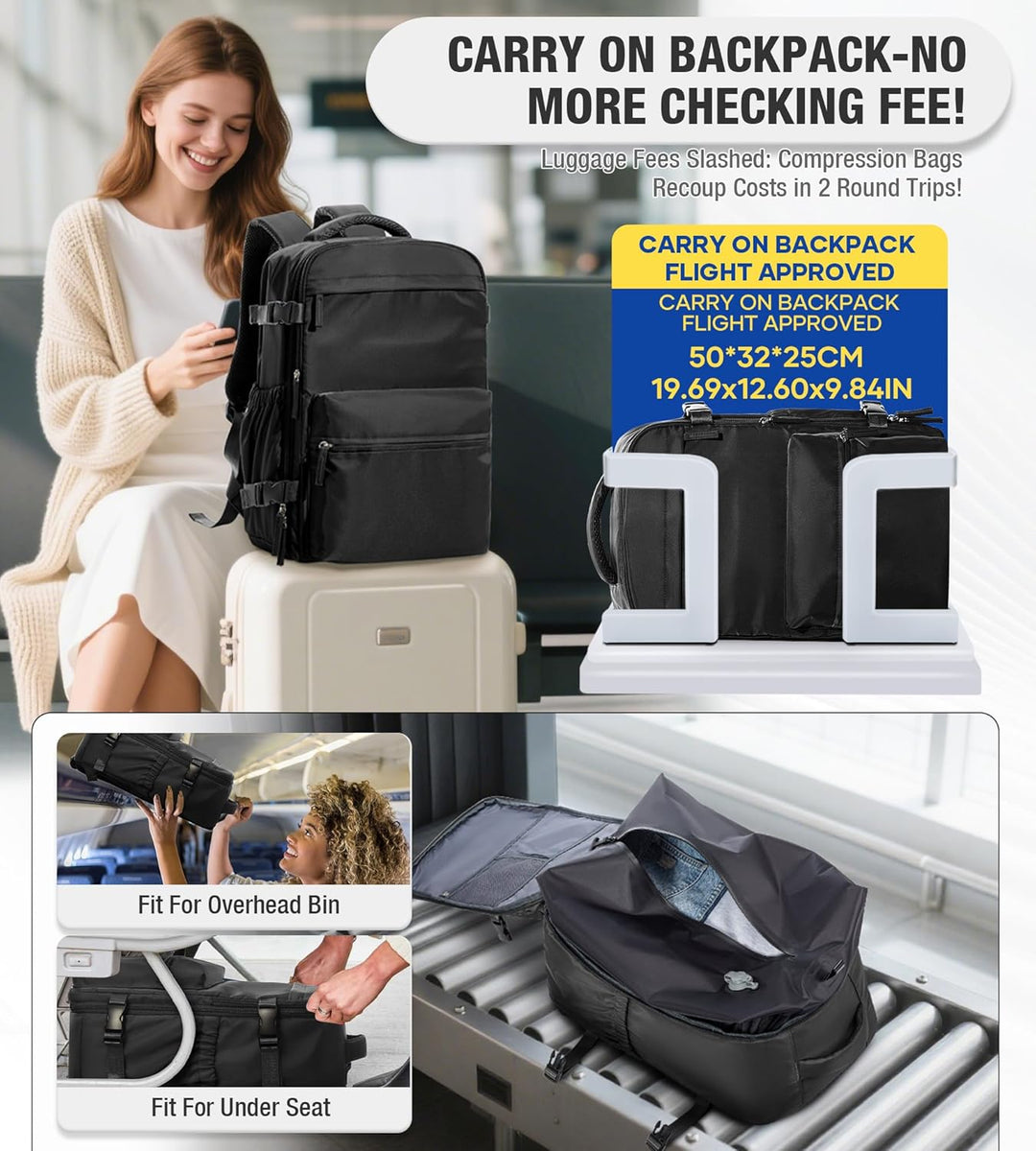 BOXSAM Vakuum Rucksack Handgepäck Airbag mit Pumpe Travel Vacuum Backpack Reisen Tagesrucksack Wasse