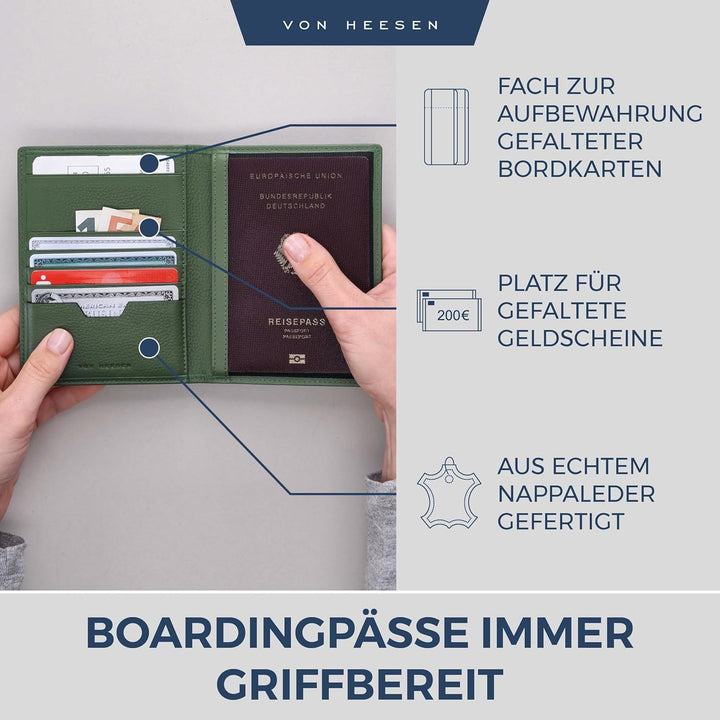 VON HEESEN® Reisepasshülle Leder Etui mit RFID-Schutz - Passhülle Passport Reisepass Mappe Hülle Org