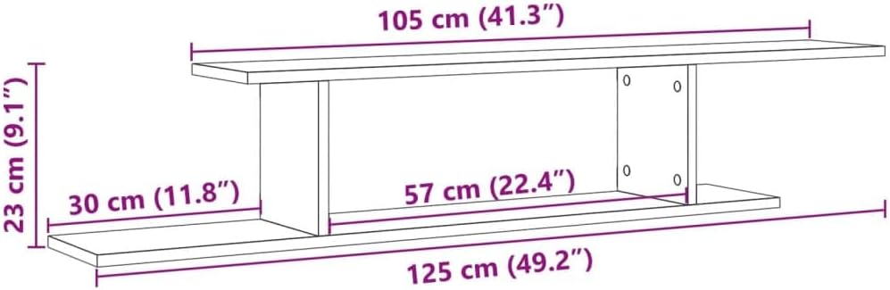 vidaXL TV-Wandregal Altholz-Optik 125x18x23 cm Holzwerkstoff, Wandregal, Wand-TV-Einheit, hängendes