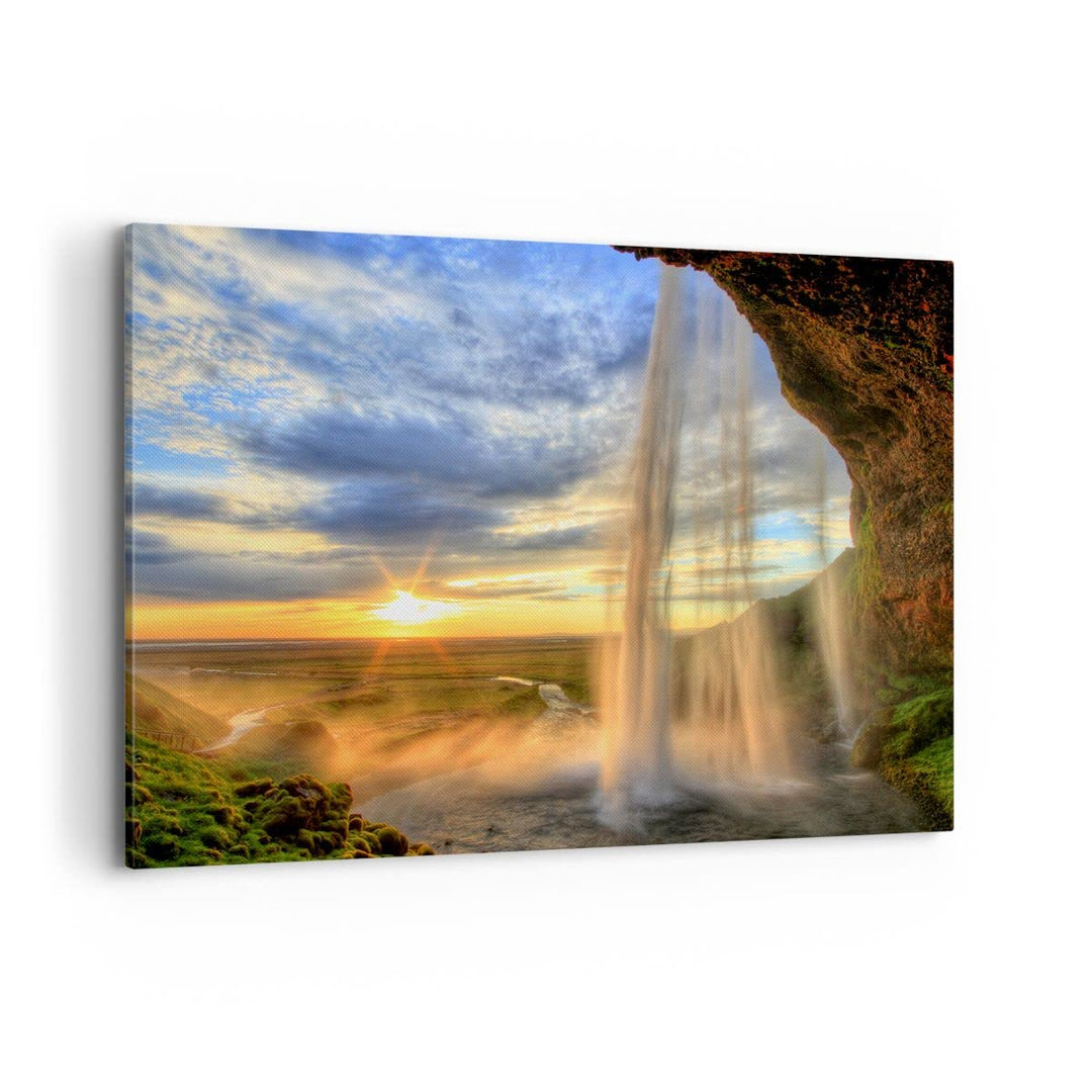 Bilder auf Leinwand 100x70cm Leinwandbild Wasserfall Natur Park Sonne Gross Wanddeko Bild Schlafzimm