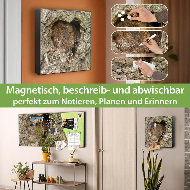 banjado® Grosser Schlüsselkasten Glas/Schlüsselbox 30cm x 30cm mit 50 Haken - Motiv Altes Herz/Schlü