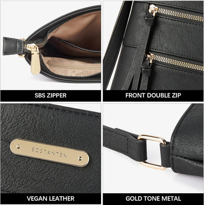 BOSTANTEN Damen Handy Umhängetasche Mittel, PU Leder Crossbody Schultertasche, Reissverschlusstasche