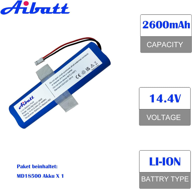 Aibatt Akku,37.44Wh Ersatzakku kompatibel mit Medion MD 18500, 18501, 18600 Staubsauger Home Cleaner