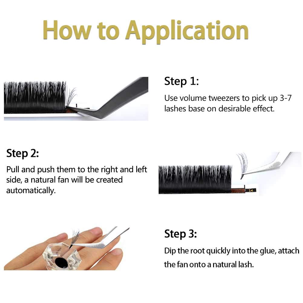 3x Selbstfächernde Volumen Wimpern 0,07 D curl 12mm 13mm 14mm Easy Fan Lashes 2D 3D 6D 10D Wimpernve