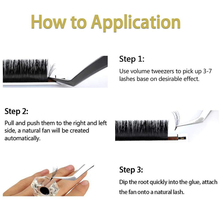3x Selbstfächernde Volumen Wimpern 0,07 D curl 12mm 13mm 14mm Easy Fan Lashes 2D 3D 6D 10D Wimpernve
