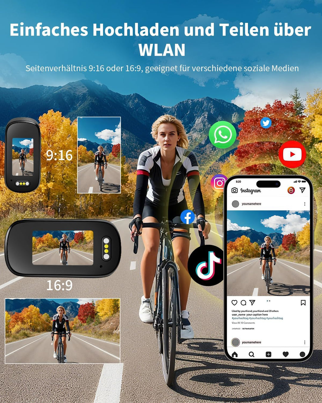 Action Cam 4K WiFi, Körperkamera Mini Bodycam 64GB, 150° Kleine Motorrad Sportkamera Helmkamera mit