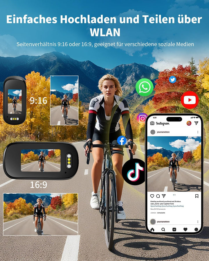 Action Cam 4K WiFi, Körperkamera Mini Bodycam 64GB, 150° Kleine Motorrad Sportkamera Helmkamera mit
