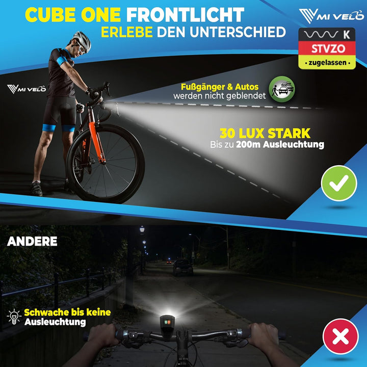 MIVELO Fahrradlicht Set mit Bremsanzeige - Fahrradlampe LED StVZO, IPX5 wasserdicht - Fahrradbeleuch