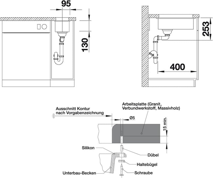 BLANCO SUBLINE 160-U | SILGRANIT tartufo | Einbauart: Unterbau | ohne Ablauffernbedienung | 30er Unt