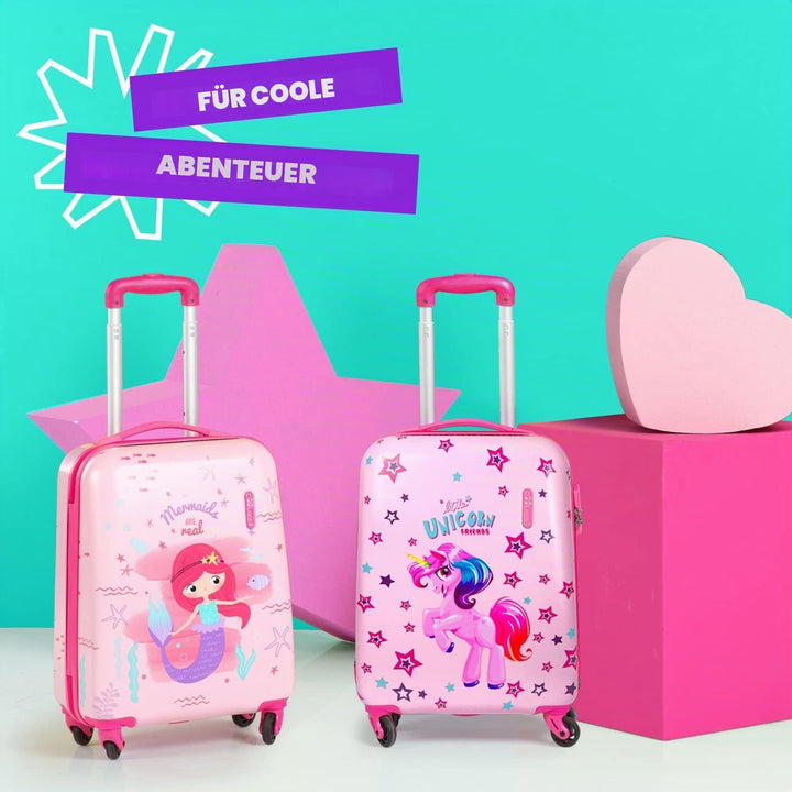 PERLETTI Einhorn Kinderkoffer Rosa - Kinder Trolley Handgepäck Leicht 4 Rollen und Zahlenschloss - H