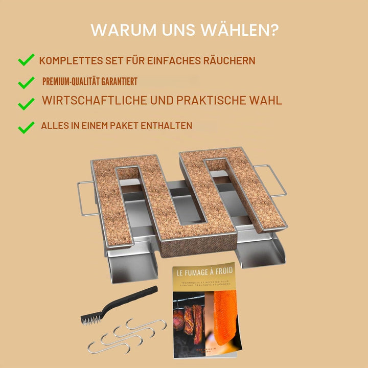 Kaltrauchgenerator/Räucherschnecke für Räucherofen Fleisch und Fisch + 4 Fleischerhaken und 1 Reinig