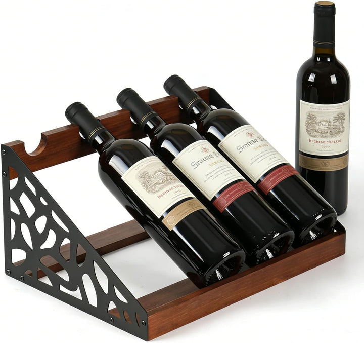 Rustikales Weinregal Holz für Tisch, Flaschenregal für 4 Flaschen, Vintage-Design, 36x24x17 cm, Wein