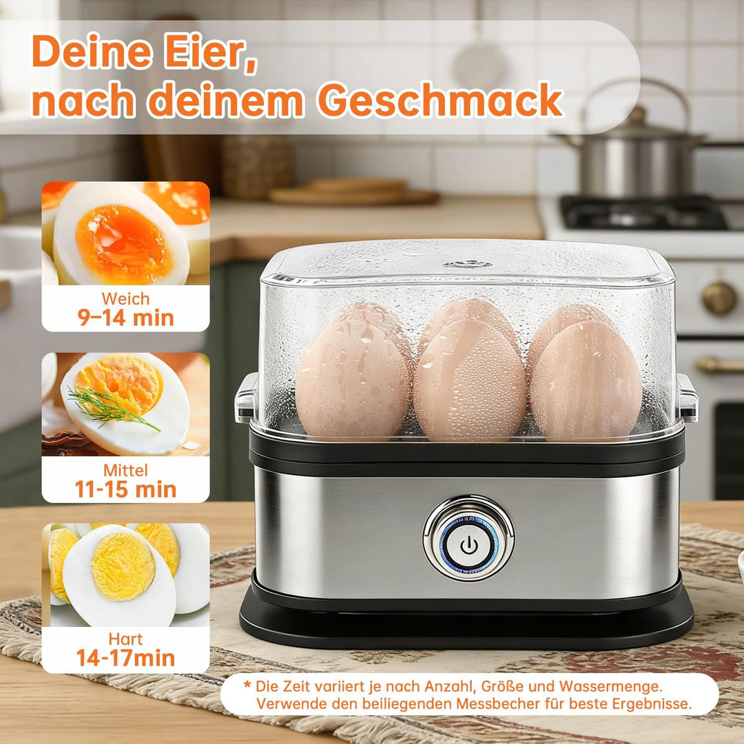 Aotto Schnell-Eierkocher, elektrischer Eierkocher für 6 Eier (hart und weich gekocht), kompakter Eie
