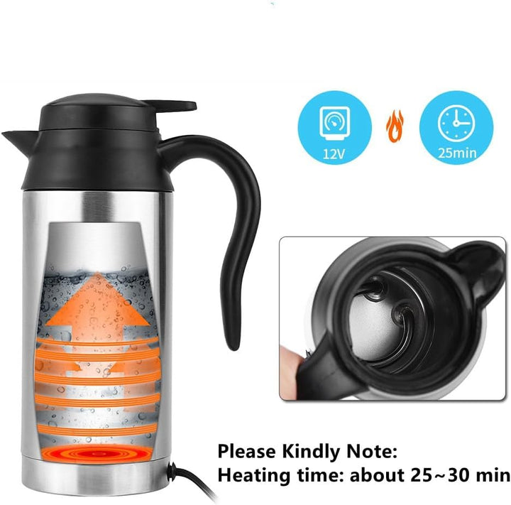 Jadeshay Auto Wasserkocher Edelstahl 12V für Auto, 750ML Reisewasserkocher mit Zigarettenanzünder, C