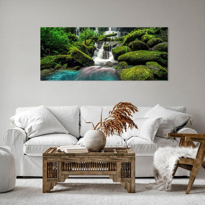 Wandbilder Dekoration Wohnzimmer Park Wasserfall Wasser Panorama Bilder auf Leinwand 120x50cm Leinwa